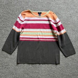 Vintage Y2K Gap 3/4 Sleeve Stripe Brown Knit Sweater Shirt Year 2000 Women Small